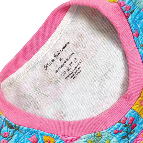 Petite Fleur Quilted Women's Cotton Crewneck