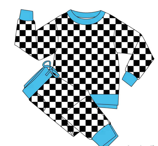 Sky Blue Check Bamboo Terry Set