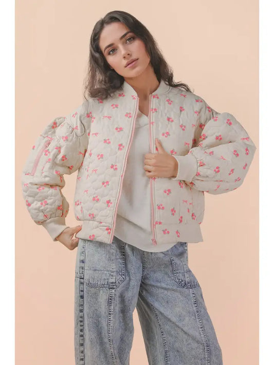 New In Floral Printed Quilt Oversized Casual Jacket