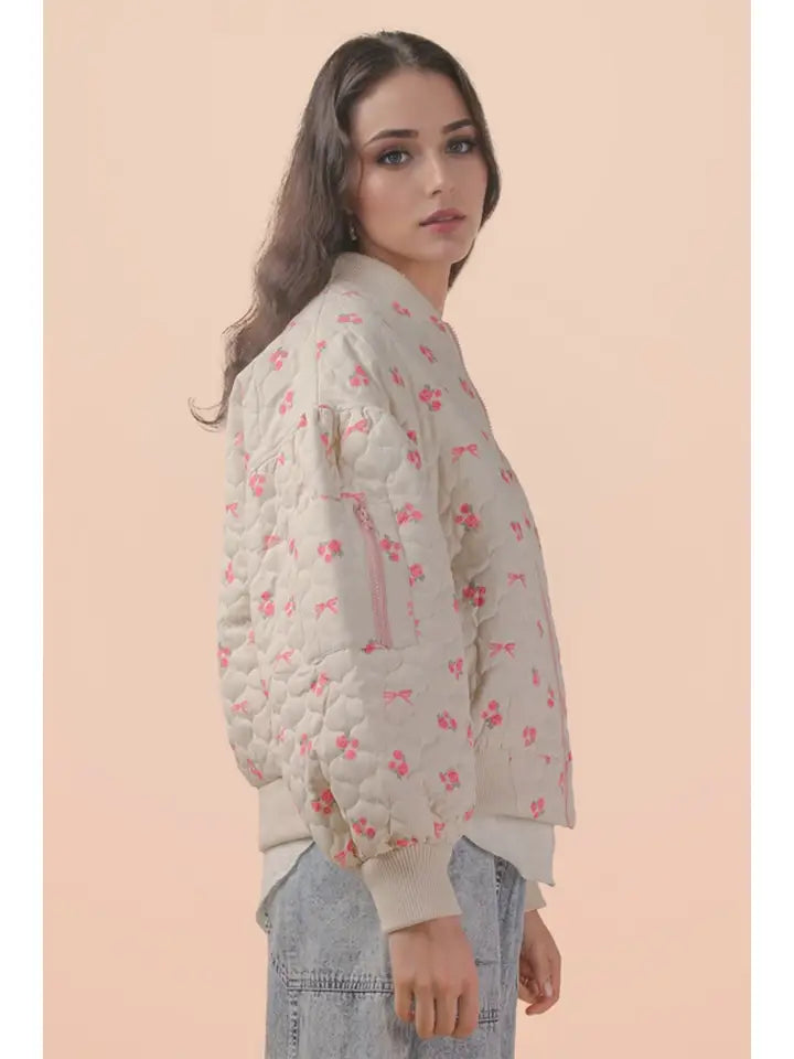 New In Floral Printed Quilt Oversized Casual Jacket