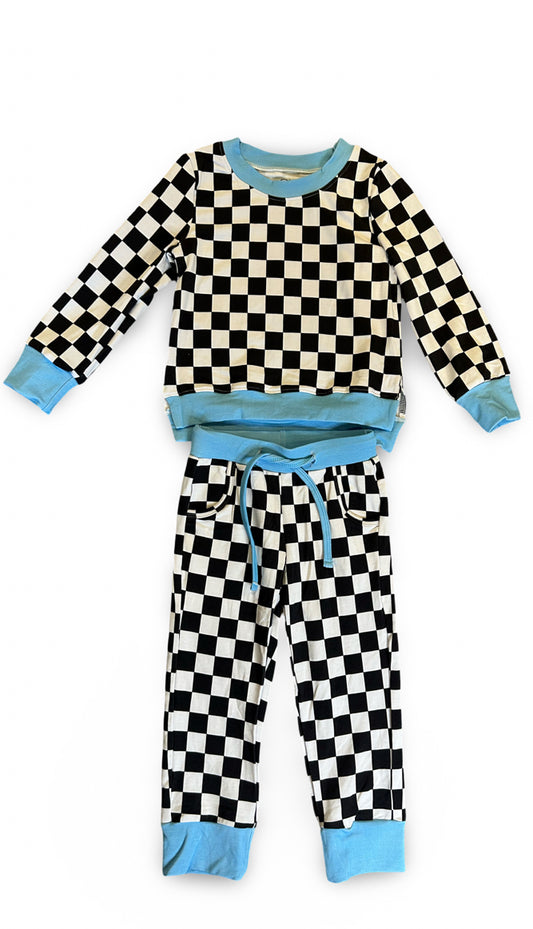 Sky Blue Check Bamboo Terry Set